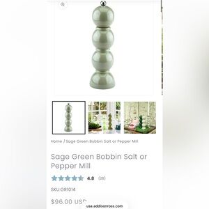 Addison Ross Salt or Pepper Bobble Grinder in Sage